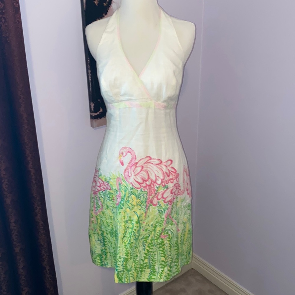 Lilly Pulitzer flamingo linen dress size 4!
